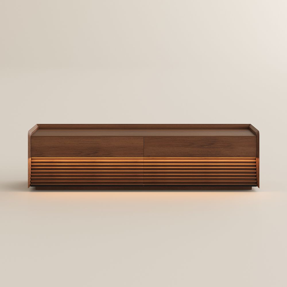 Fluted Walnut Color Plywood TV Stands