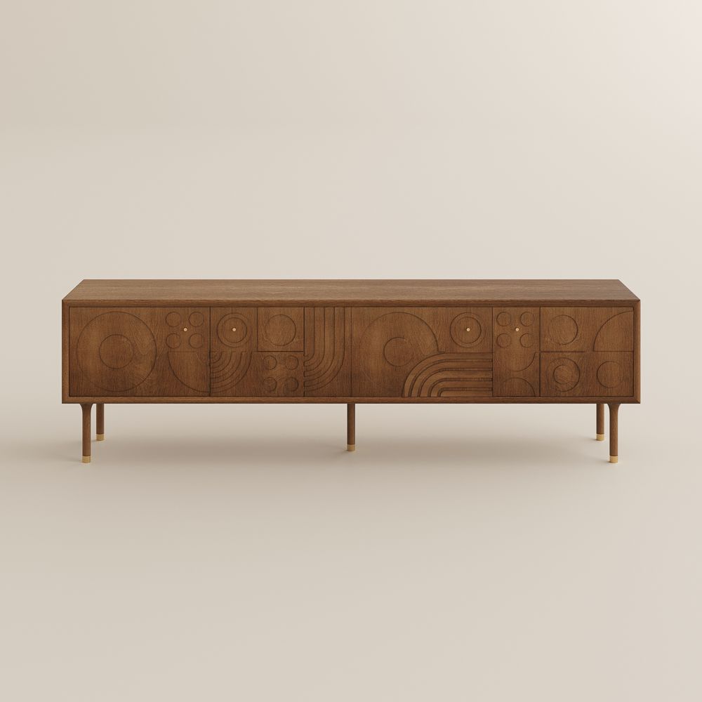 with Shelves Walnut Color MDF TV Stands