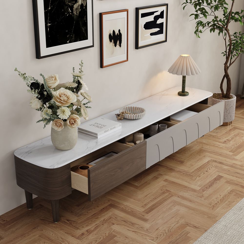 with Drawers Walnut & Gray Crystallized Stone TV Stands