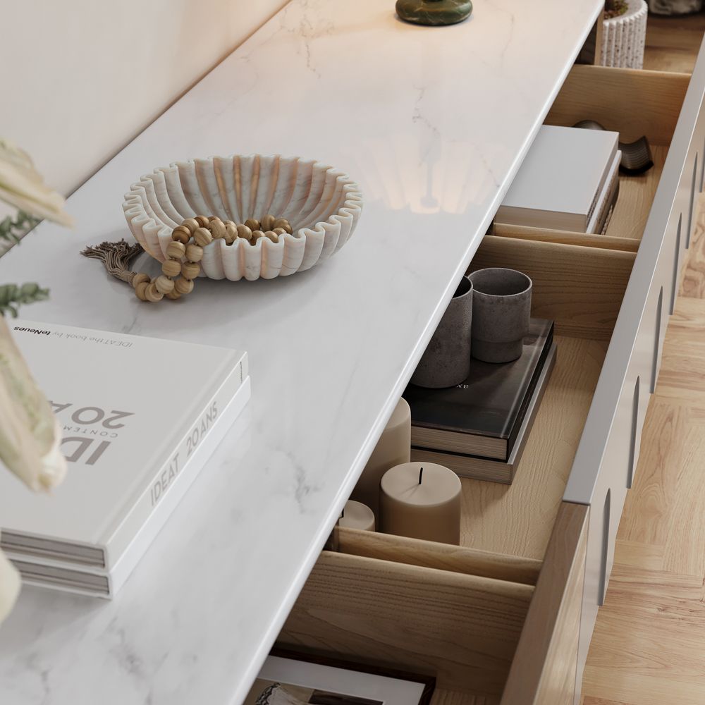 with Storage Walnut & Gray Crystallized Stone TV Stands