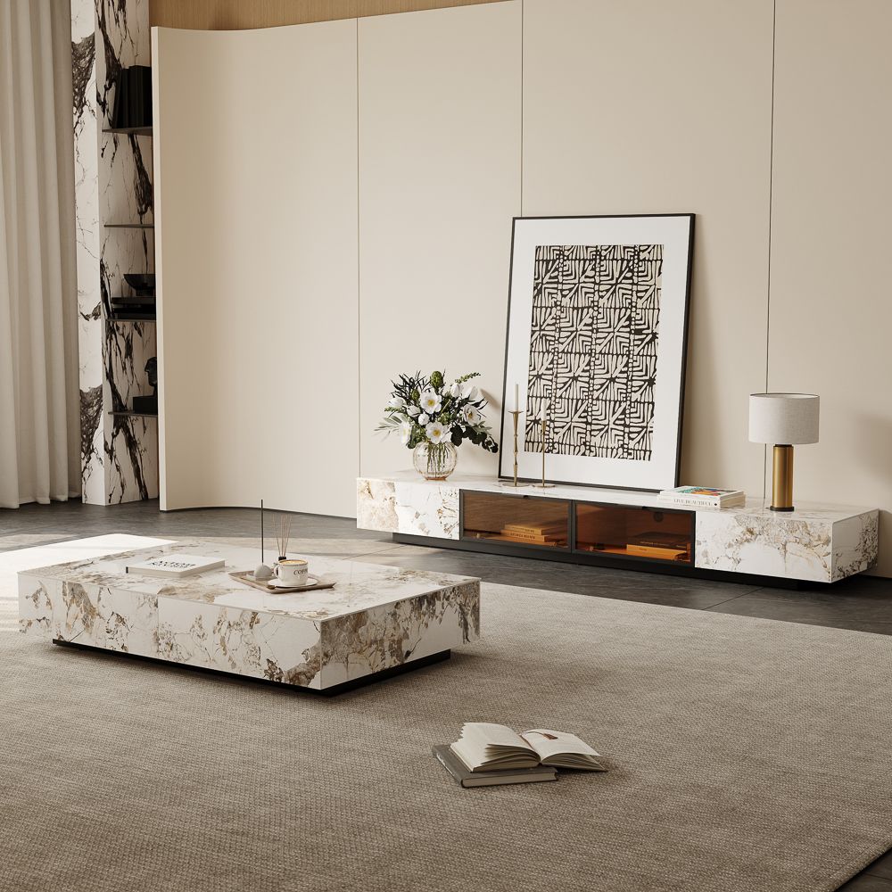 Fully Assemble Pandora Glossy Sintered Stone TV Stands