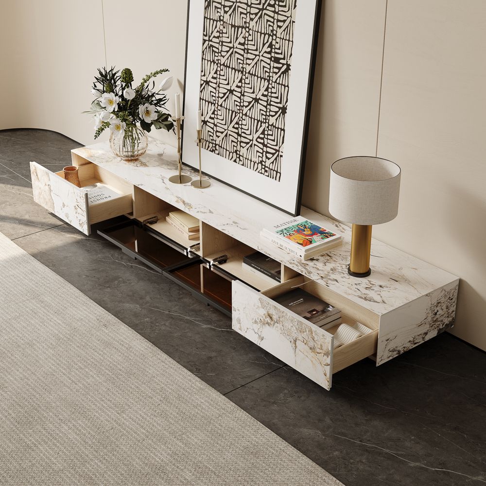 Fully Assemble Pandora Glossy Sintered Stone TV Stands