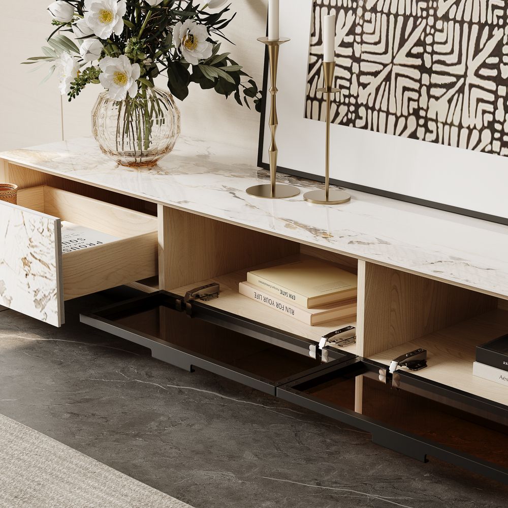 Fully Assemble Pandora Glossy Sintered Stone TV Stands