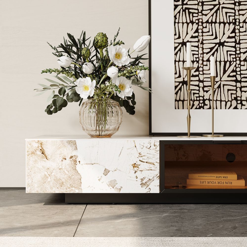 with Doors Pandora Glossy Sintered Stone TV Stands
