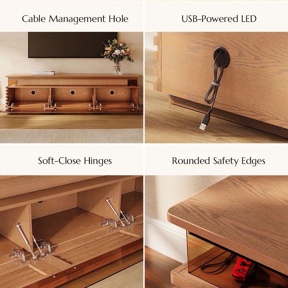 with LED Lights Walnut Color Engineered Wood TV Stands