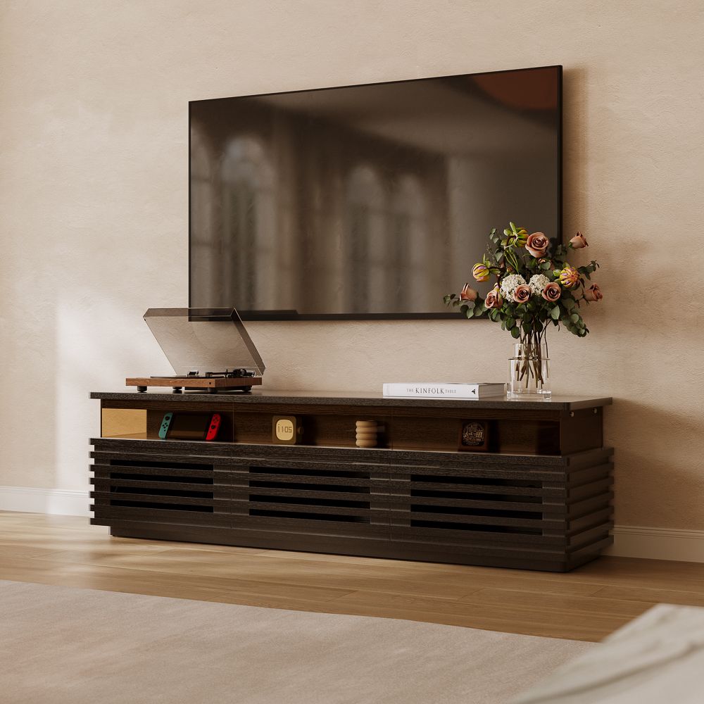 Mid Century Modern Black Engineered Wood TV Stands