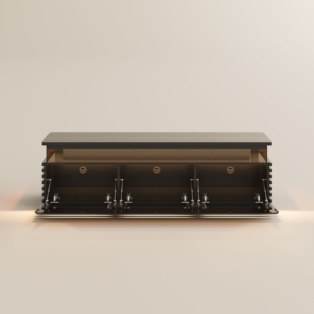 Slatted Design Black Engineered Wood TV Stands