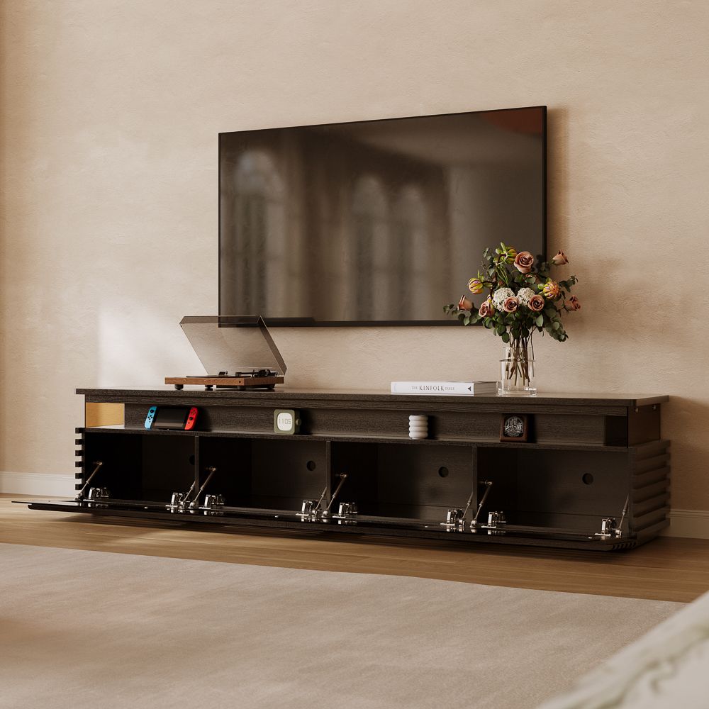Mid Century Modern Black Engineered Wood TV Stands