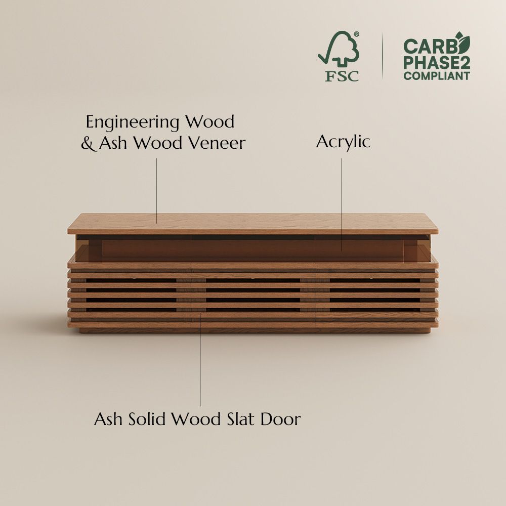 Slatted Design Walnut Color Engineered Wood TV Stands