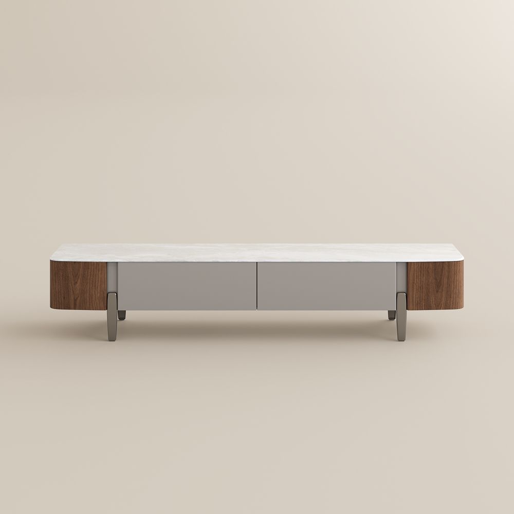 Perfect for 75 Inch TV Walnut & Gray Crystallized Stone TV Stands