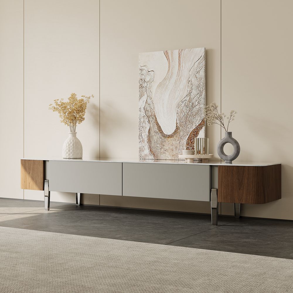 Perfect for 75 Inch TV Walnut & Gray Crystallized Stone TV Stands