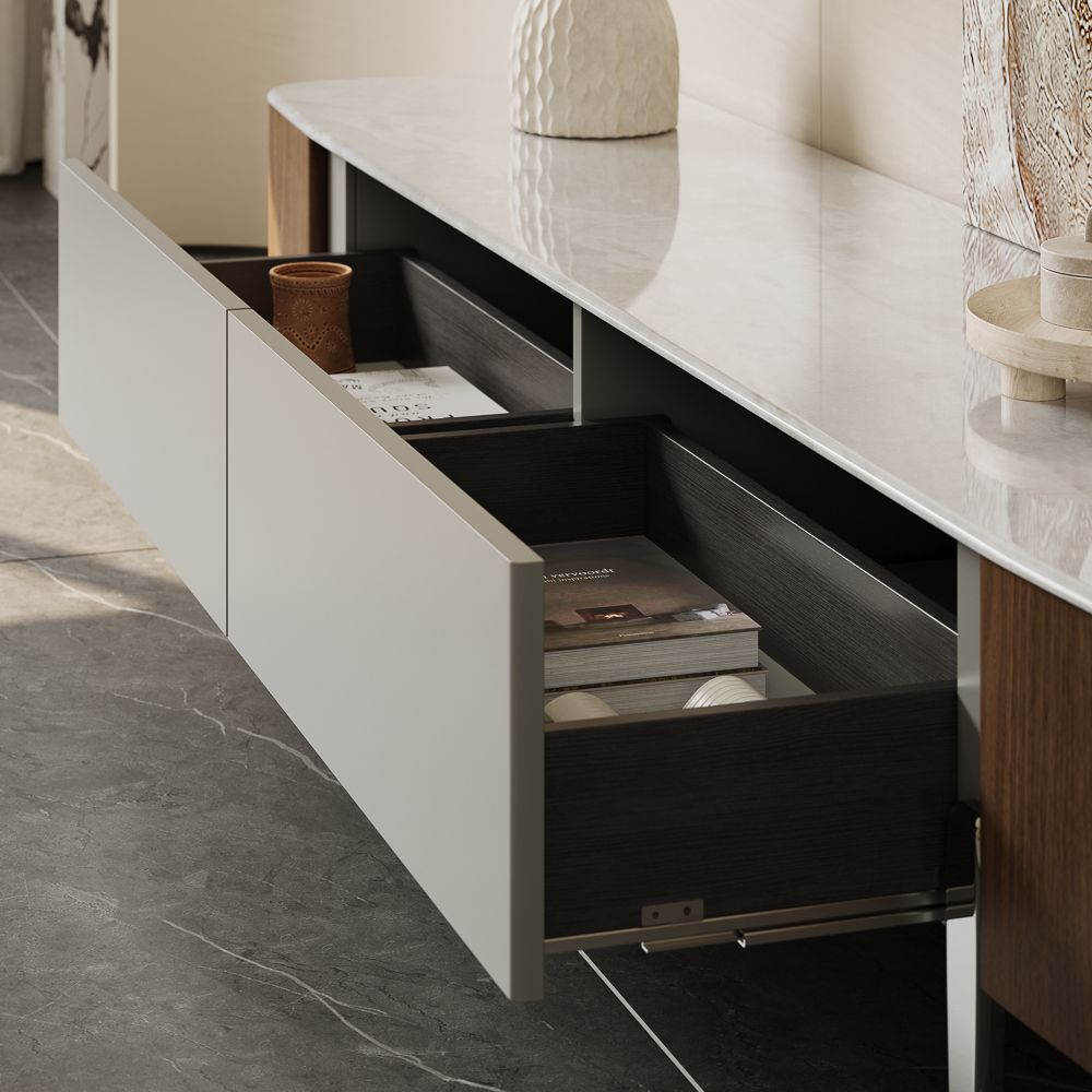 Perfect for 75 Inch TV Walnut & Gray Crystallized Stone TV Stands