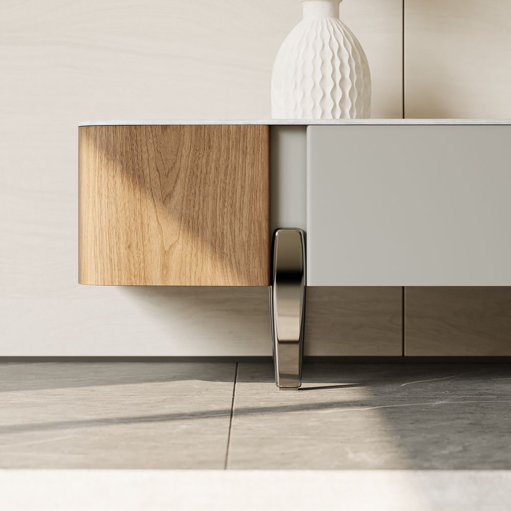 Perfect for 75 Inch TV Walnut & Gray Crystallized Stone TV Stands