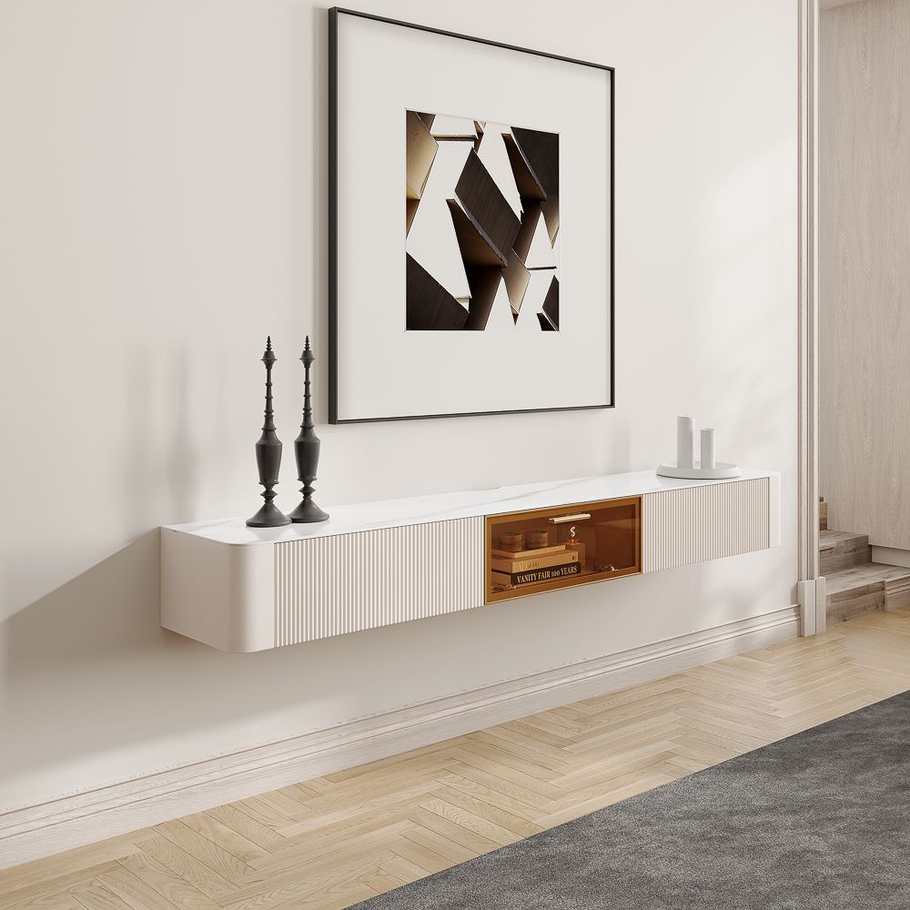 Floating Beige Glossy Sintered Stone TV Stands