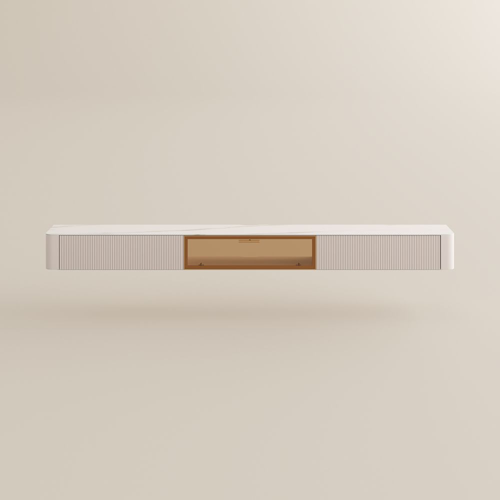 Floating Beige Glossy Sintered Stone TV Stands