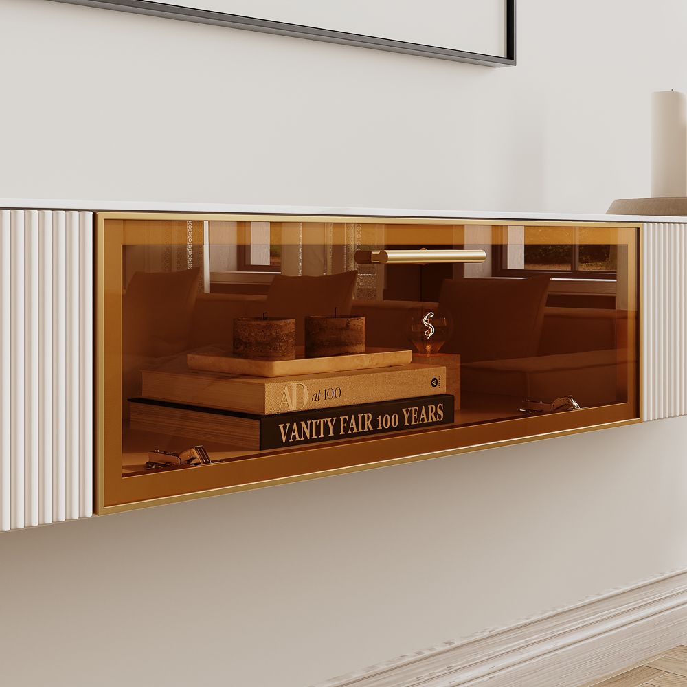 Modern Beige Glossy Sintered Stone TV Stands