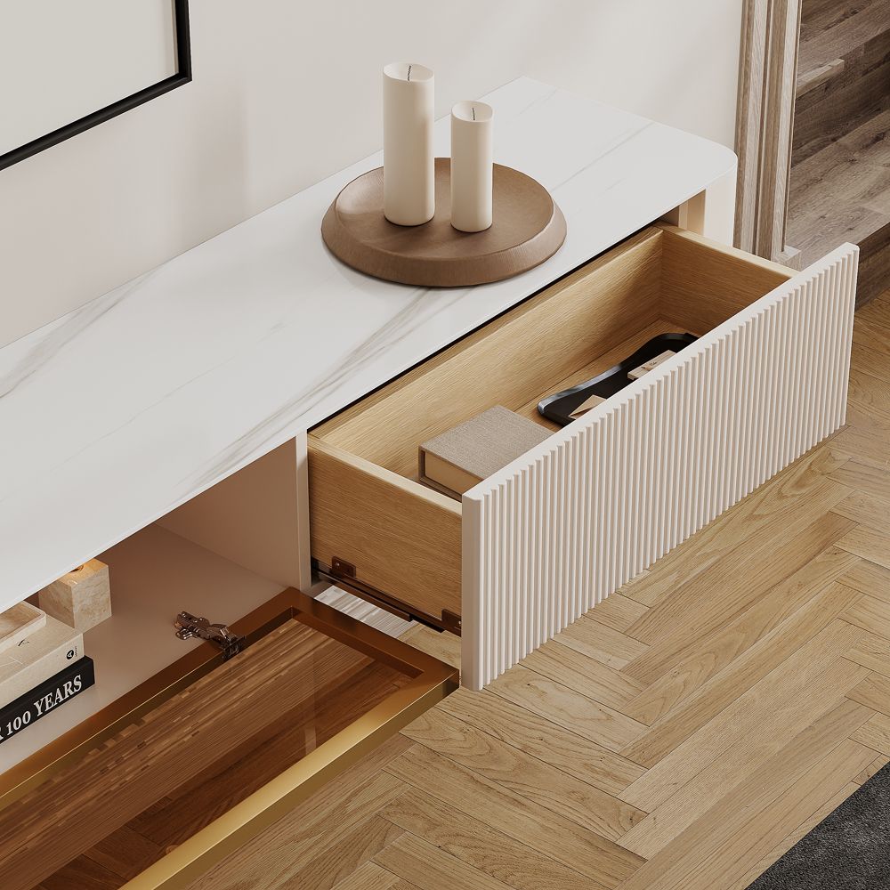 FLOAT Beige Glossy Sintered Stone TV Stands