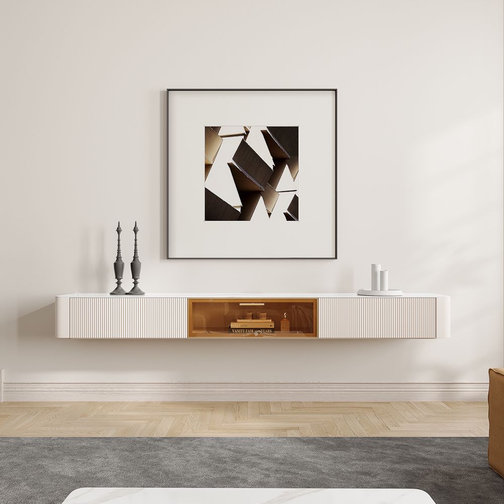 FLOAT Beige Glossy Sintered Stone TV Stands