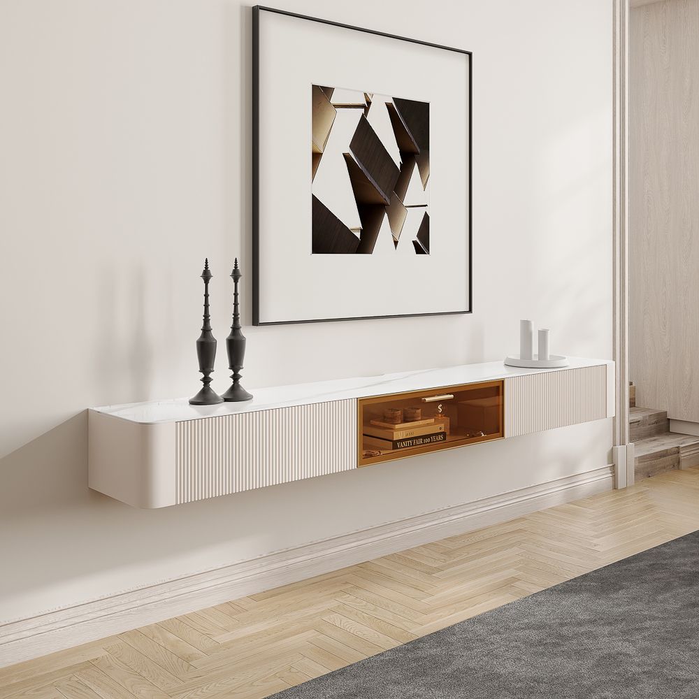 Floating Beige Glossy Sintered Stone TV Stands