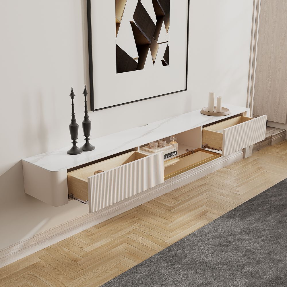 Modern Minimalist Beige Glossy Sintered Stone TV Stands