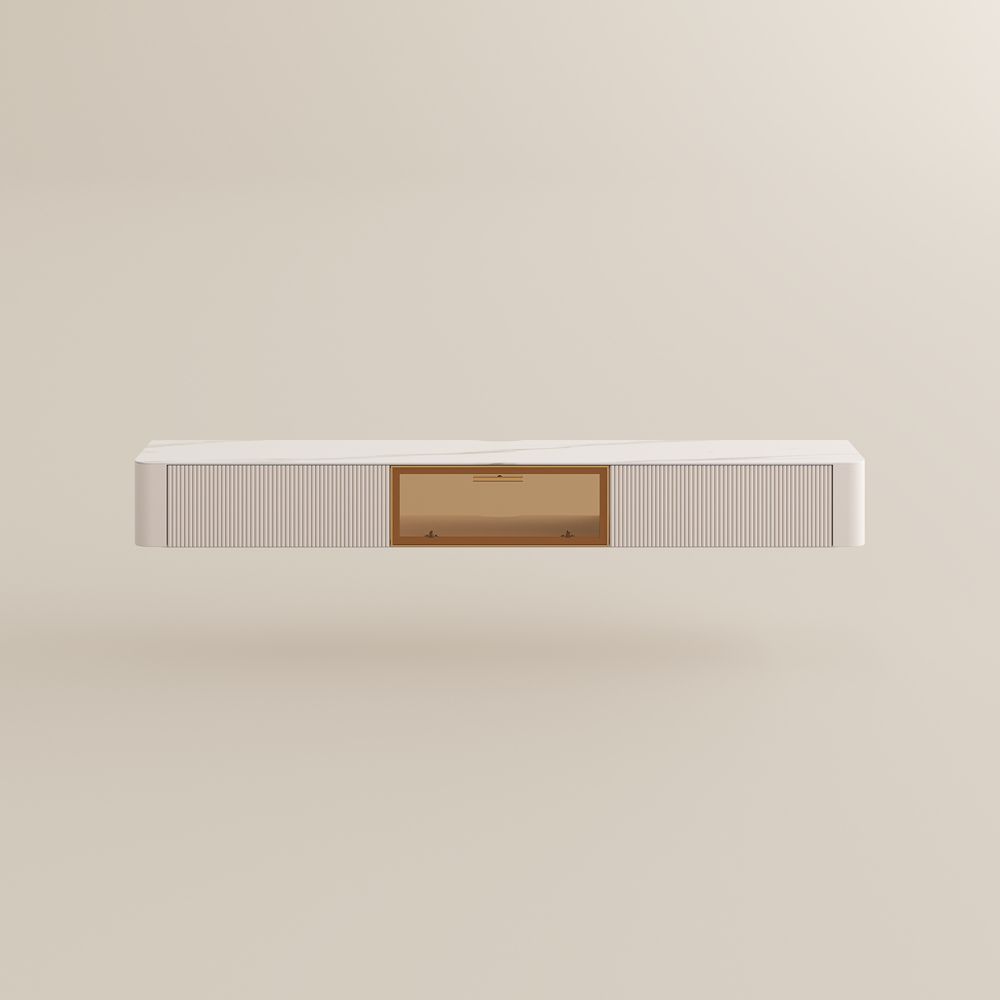 Partly Assemble Beige Glossy Sintered Stone TV Stands