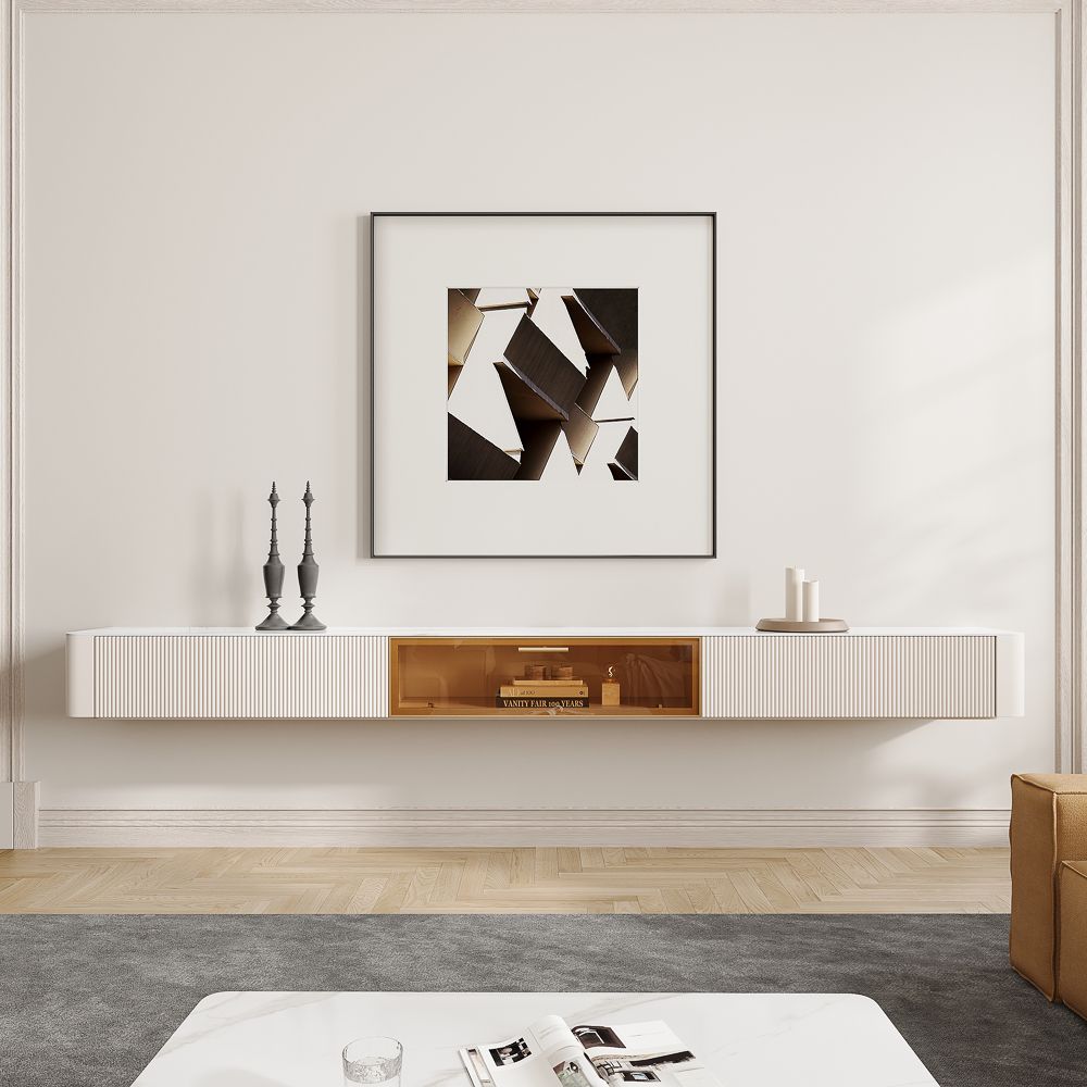 Fluted Beige Glossy Sintered Stone TV Stands