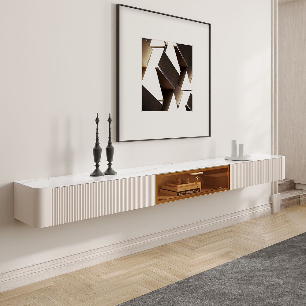 Sintered Stone Beige Glossy Sintered Stone TV Stands