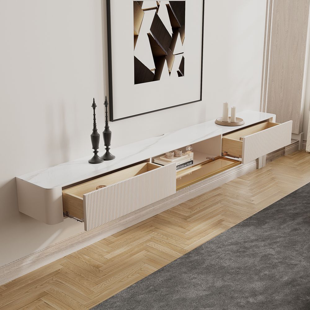 Sintered Stone Beige Glossy Sintered Stone TV Stands