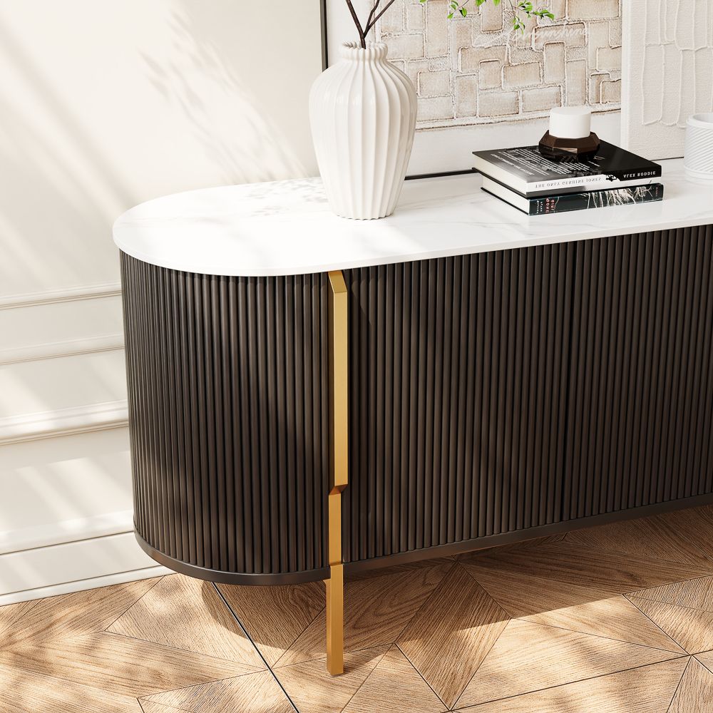 Fluted Black & White Engineered Wood TV Stands