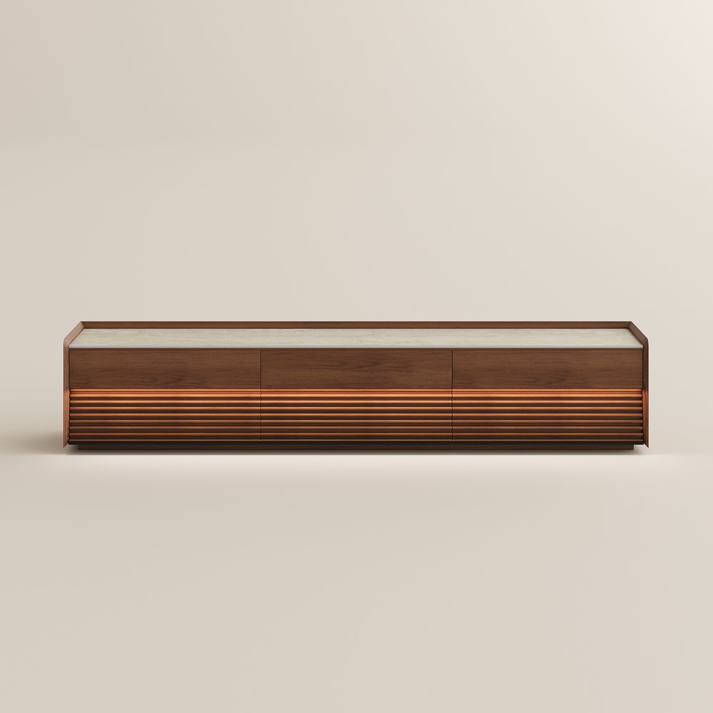 with LED Lights Walnut Color Plywood TV Stands