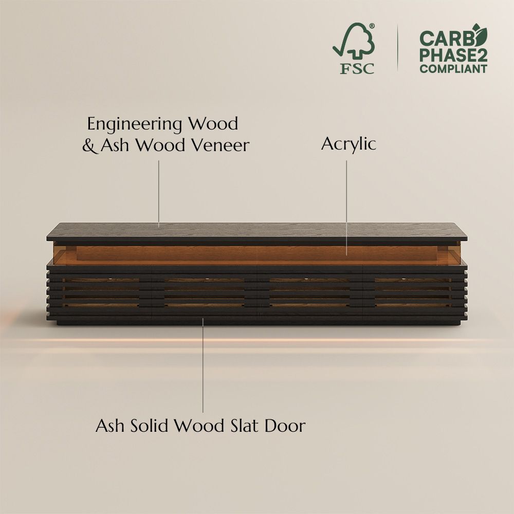 Slatted Design Black Engineered Wood TV Stands