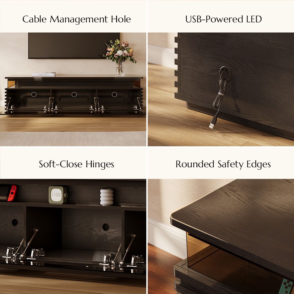 with LED Light Black Engineered Wood TV Stands