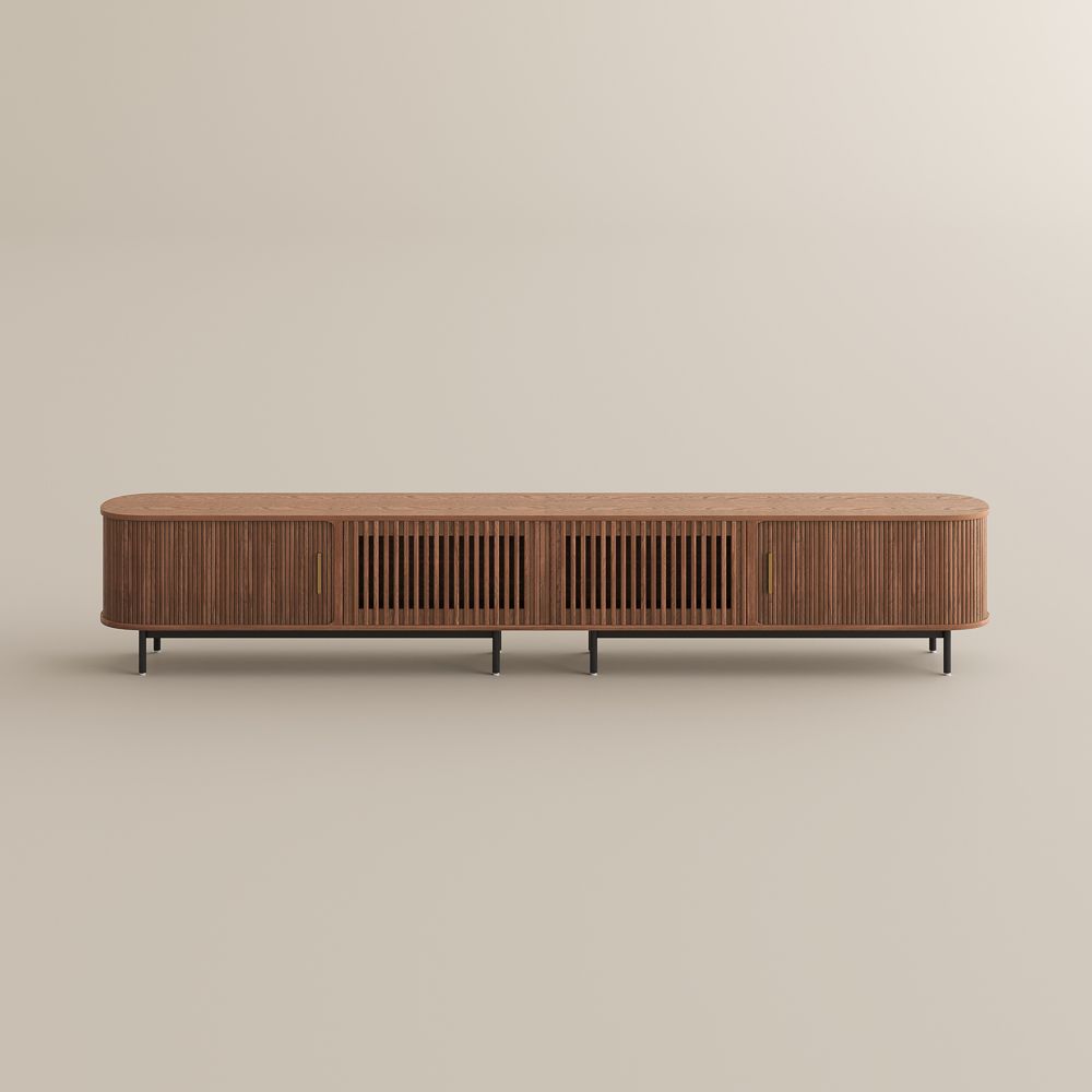 with Shelves Walnut Color Plywood TV Stands