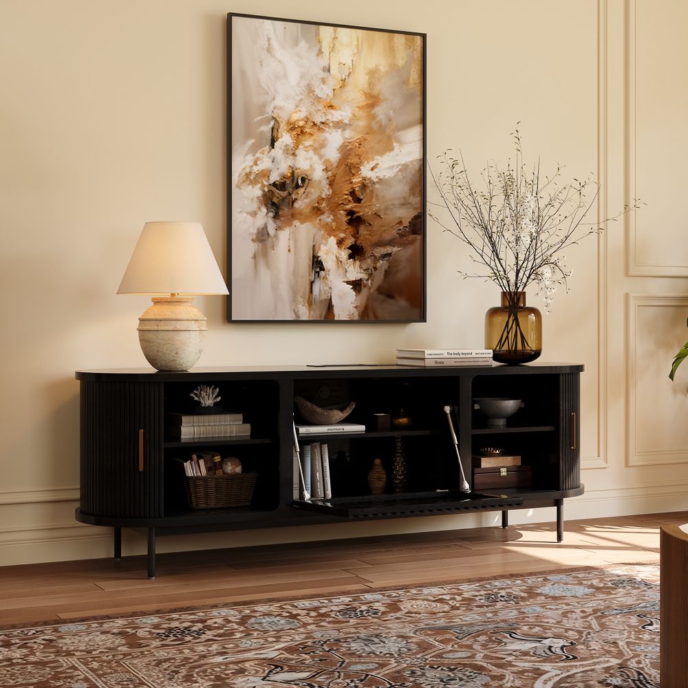 Mid Century Modern Black Engineered Wood TV Stands