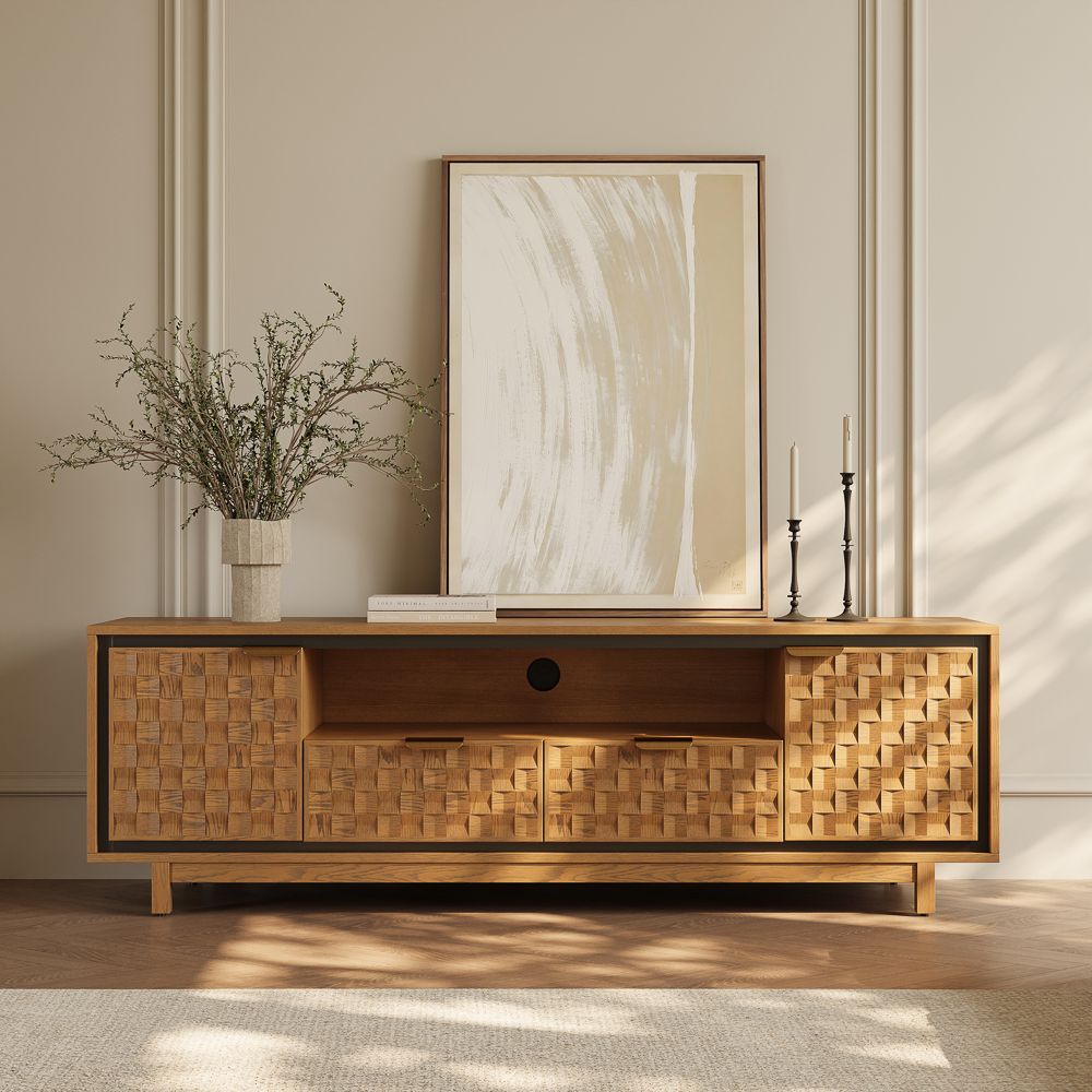 with Drawers Walnut Color Engineered Wood TV Stands