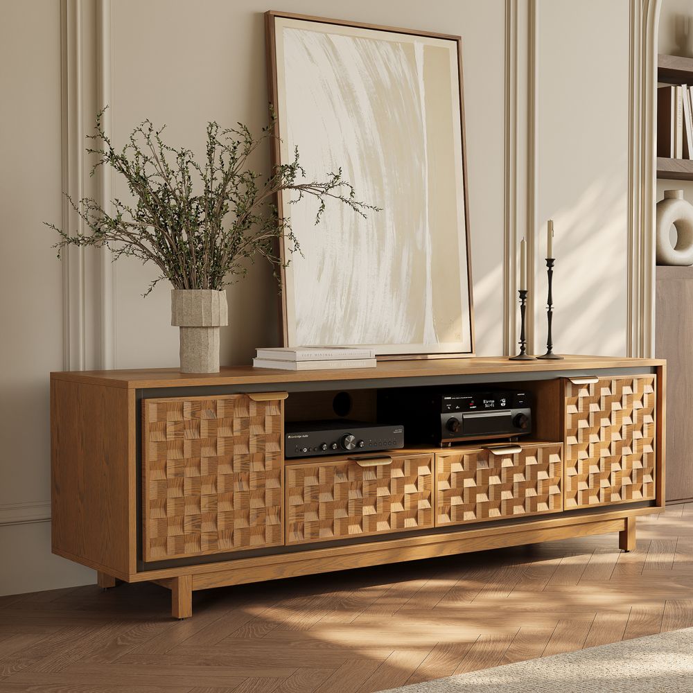 On the Ground Walnut Color Engineered Wood TV Stands