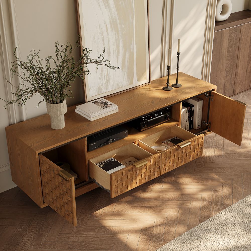 MDF Walnut Color Engineered Wood TV Stands