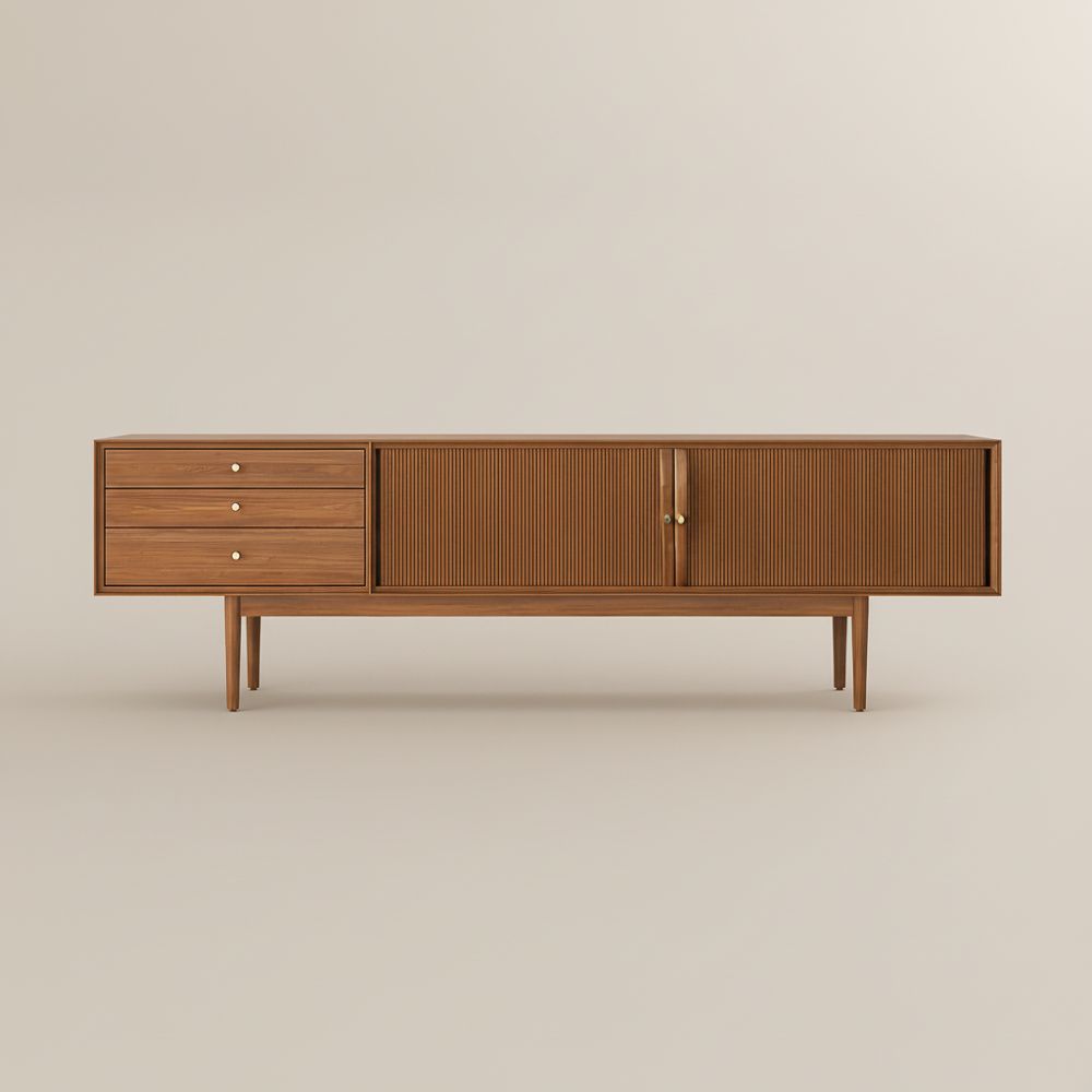 Sliding Door Walnut Color MDF TV Stands
