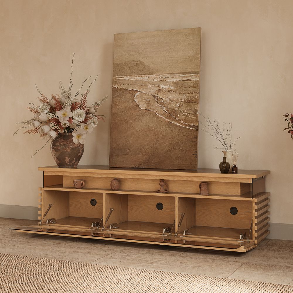 with LED Lights Oak Engineered Wood TV Stands