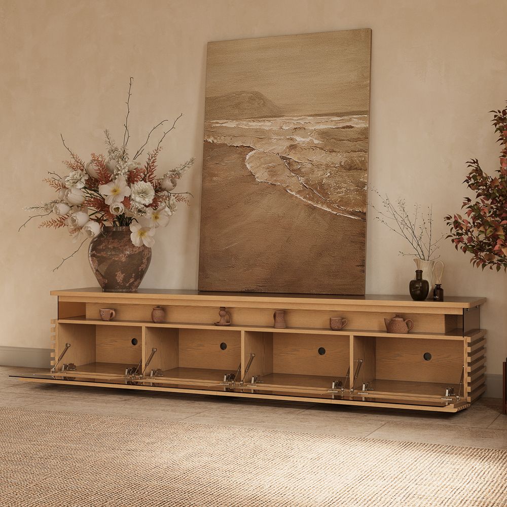 with LED Lights Oak Engineered Wood TV Stands