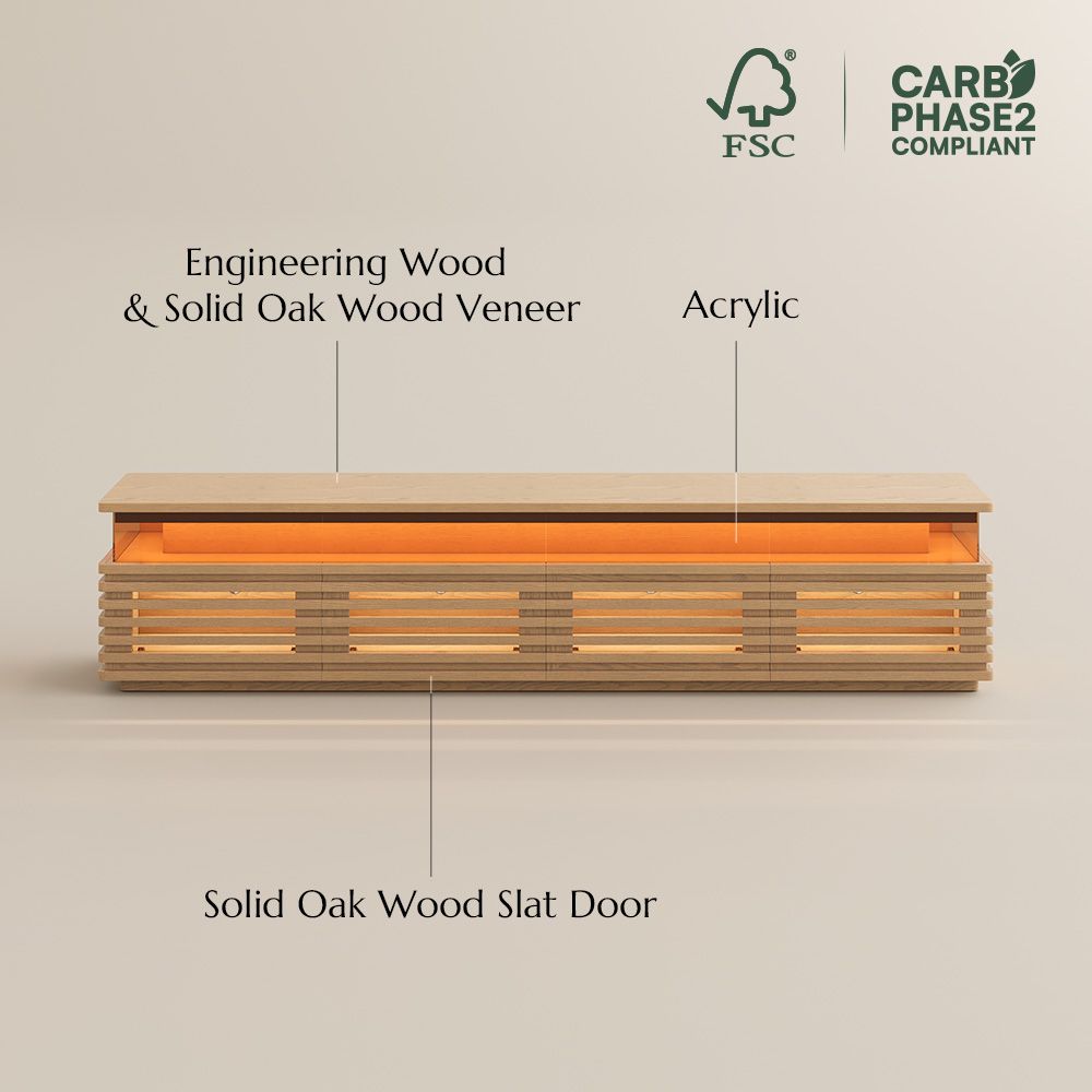 Slatted Design Oak Engineered Wood TV Stands