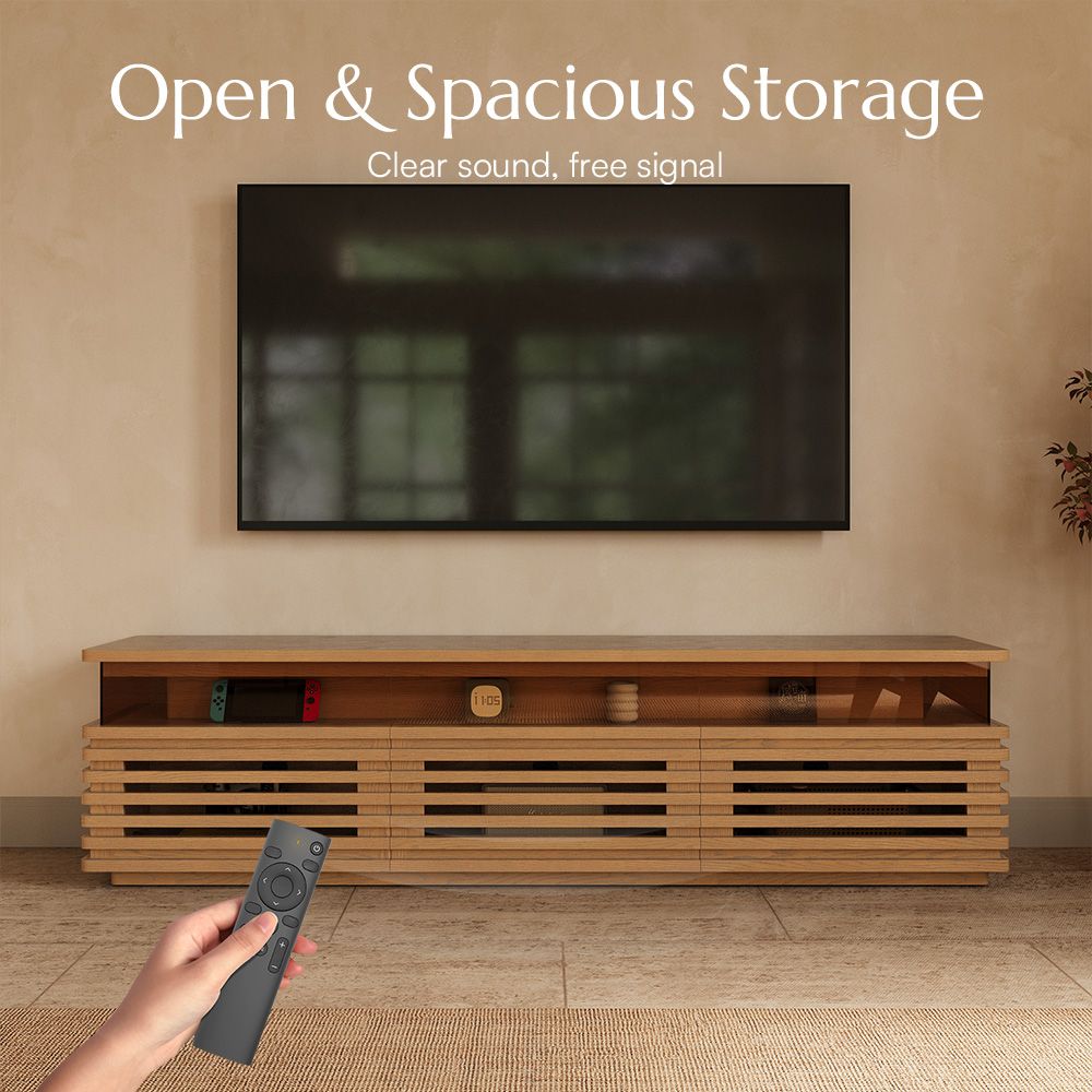 Slatted Design Oak Engineered Wood TV Stands