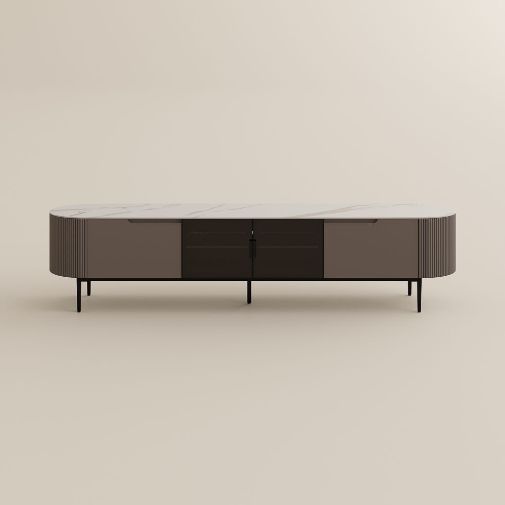 with Drawers White & Gray Glossy Sintered Stone TV Stands