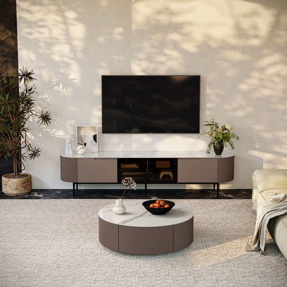 White White & Gray Glossy Sintered Stone TV Stands