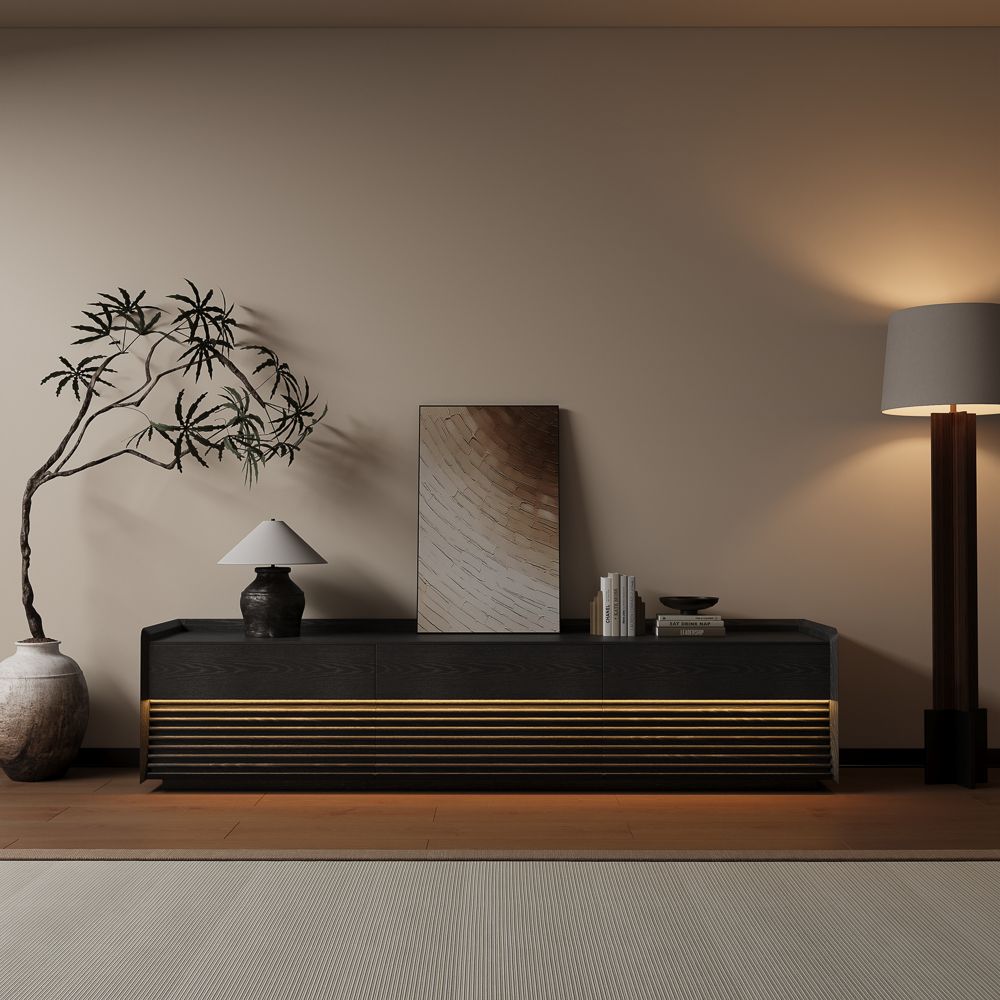 with Drawers Black Plywood TV Stands