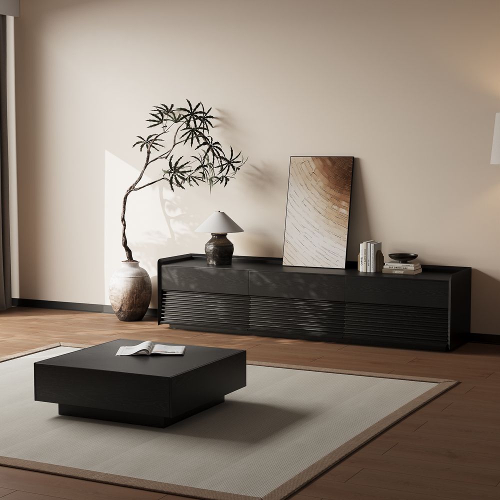 with LED Lights Black Plywood TV Stands