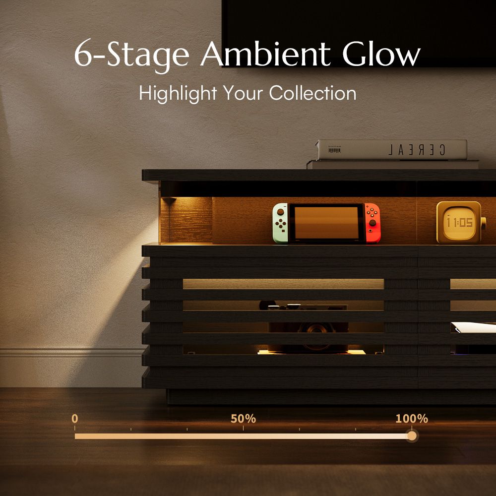 Slatted Design Black Engineered Wood TV Stands