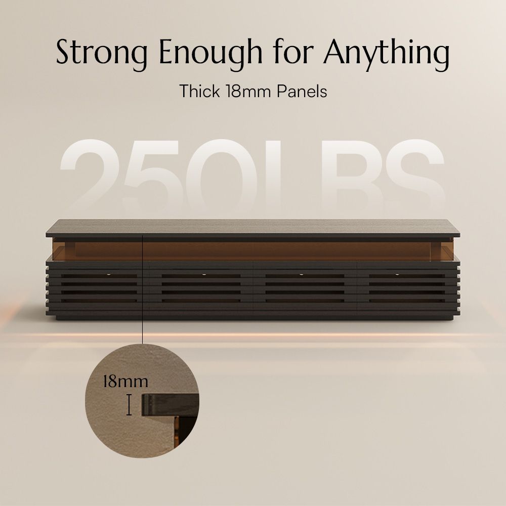 Slatted Design Black Engineered Wood TV Stands