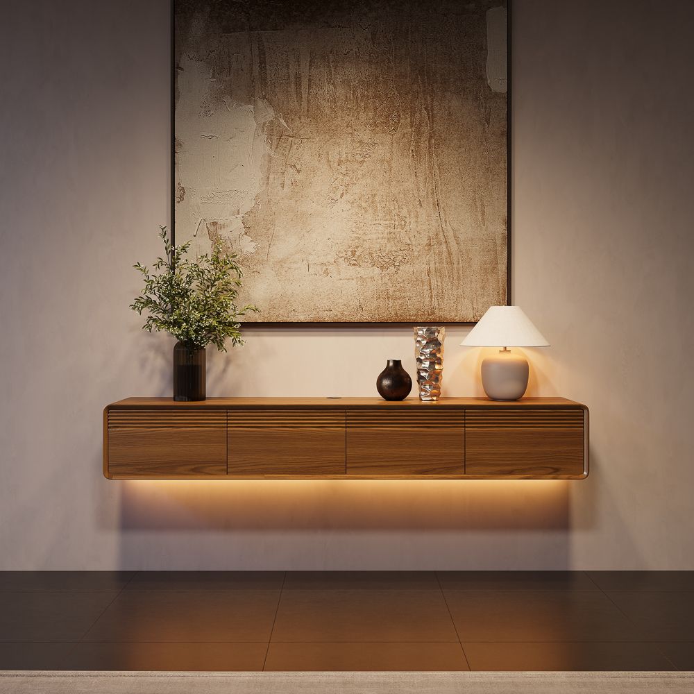 with Cabinets Walnut Color MDF TV Stands