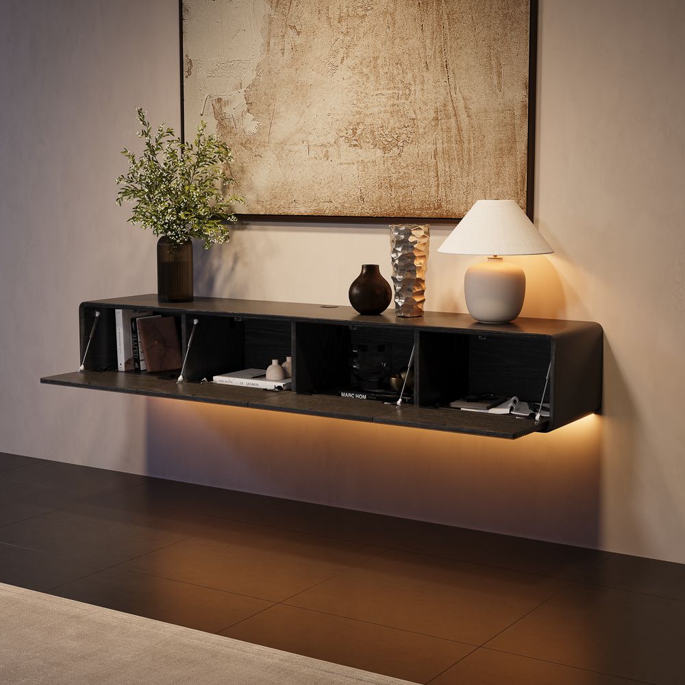 with Cabinets Black MDF TV Stands